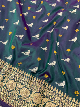 Banarasi Kadwa Butta Silk Saree Purple And Green Kalnetha Colour