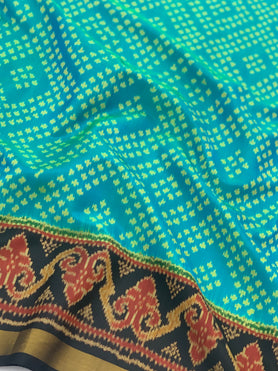 Rajkot Patola Saree Turquoise-Blue In Colour