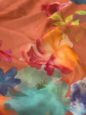 Cotton Kota Floral Print Saree Rust In Colour