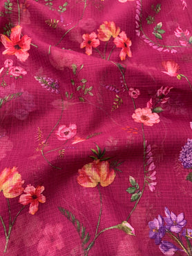 Cotton Kota Floral Print Saree Magenta-Pink In Colour