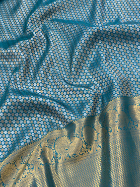 Kanjeevaram Silk Saree Teal-Blue In Colour