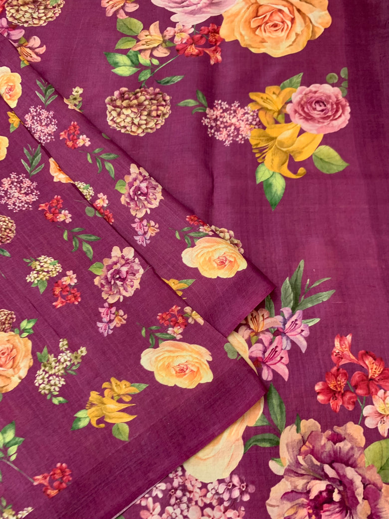 Tussore Printed Magenta-Pink In Colour