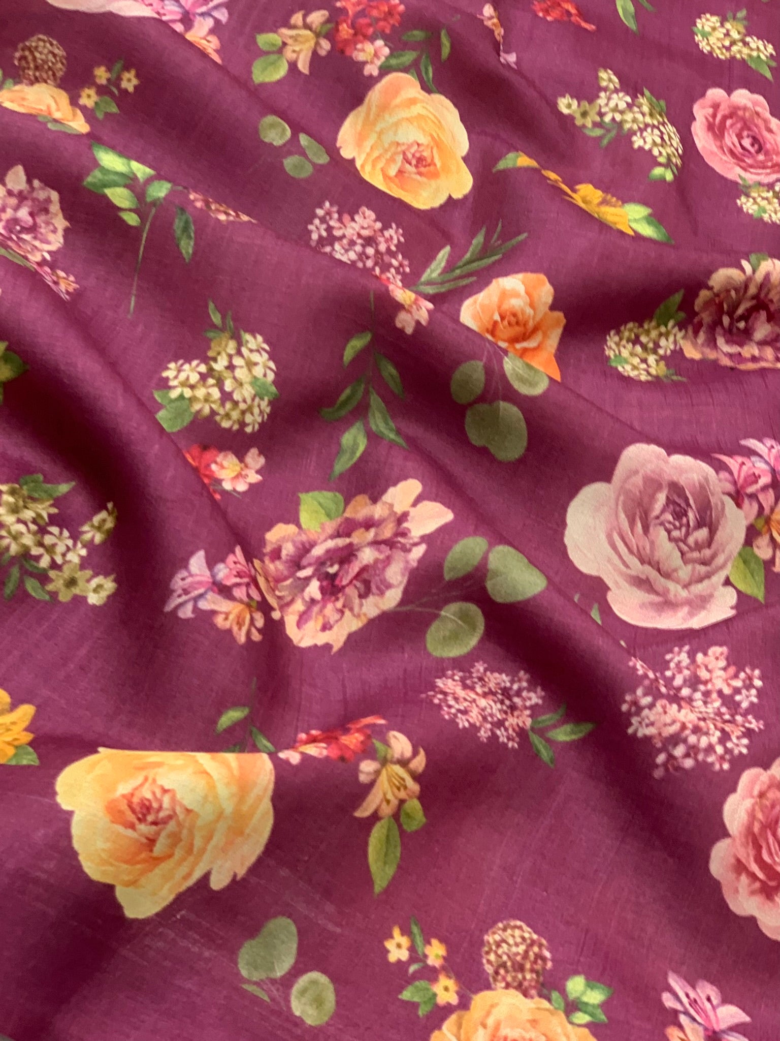 Tussore Printed Magenta-Pink In Colour