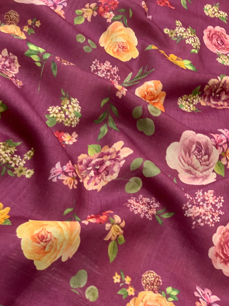 Tussore Printed Magenta-Pink In Colour