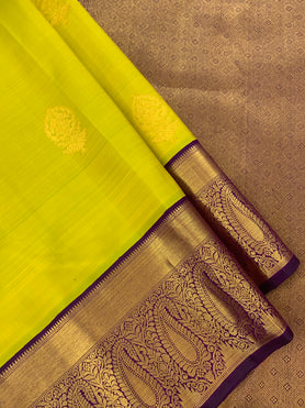 Kanjeevaram Silk Saree Lemon-Green In Colour