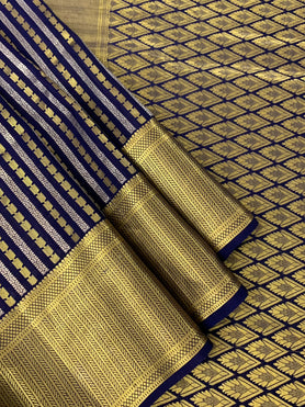 Mysore Silk Saree Navy-Blue In Colour