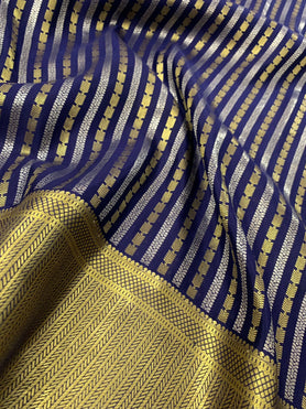 Mysore Silk Saree Navy-Blue In Colour