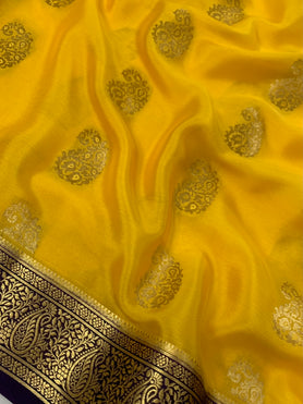 Mysore Silk Saree Yellow In Colour