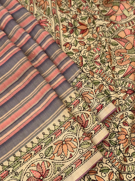 Tussore Embroidery Saree In Multi-Colour