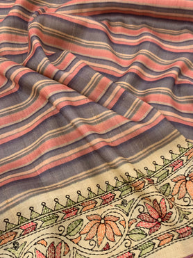 Tussore Embroidery Saree In Multi-Colour