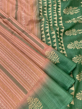 Tussore Embroidery Saree Peach In Colour
