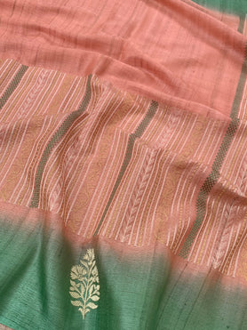 Tussore Embroidery Saree Peach In Colour