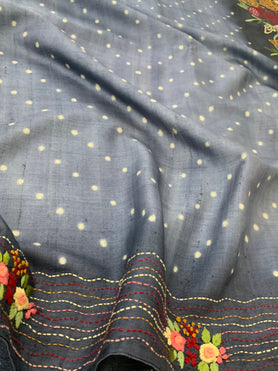 Tussore Embroidery Saree Grey In Colour