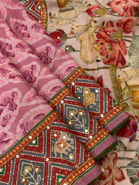 Tussore Embroidery Saree Pink In Colour