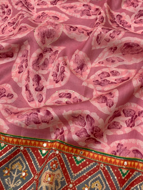 Tussore Embroidery Saree Pink In Colour