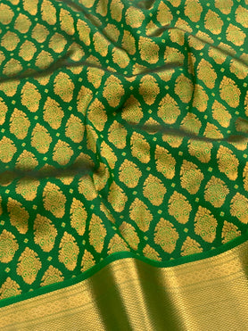 Kanjeevaram Silk Saree Bottle-Green In Colour