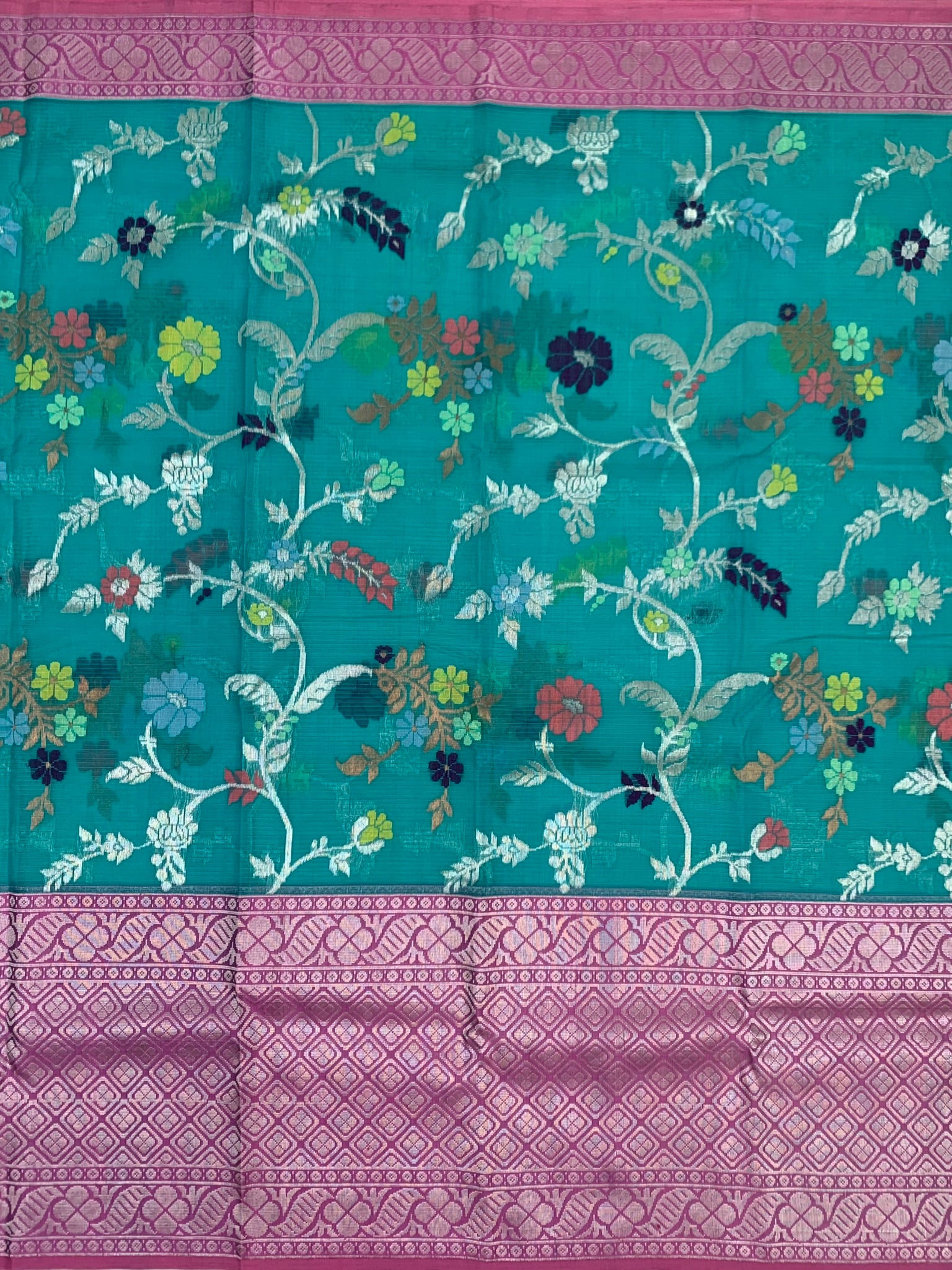 Zari Kota Saree Dark Mint-Blue In Colour