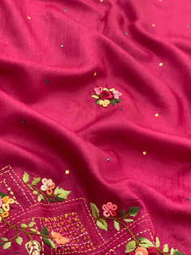 Tussore Saree Magenta-Pink In Colour