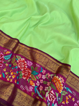 Kanjeevaram Petite-Point Silk Saree Green In Colour