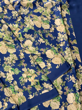 Satin Floral Print Saree Blue In Colour