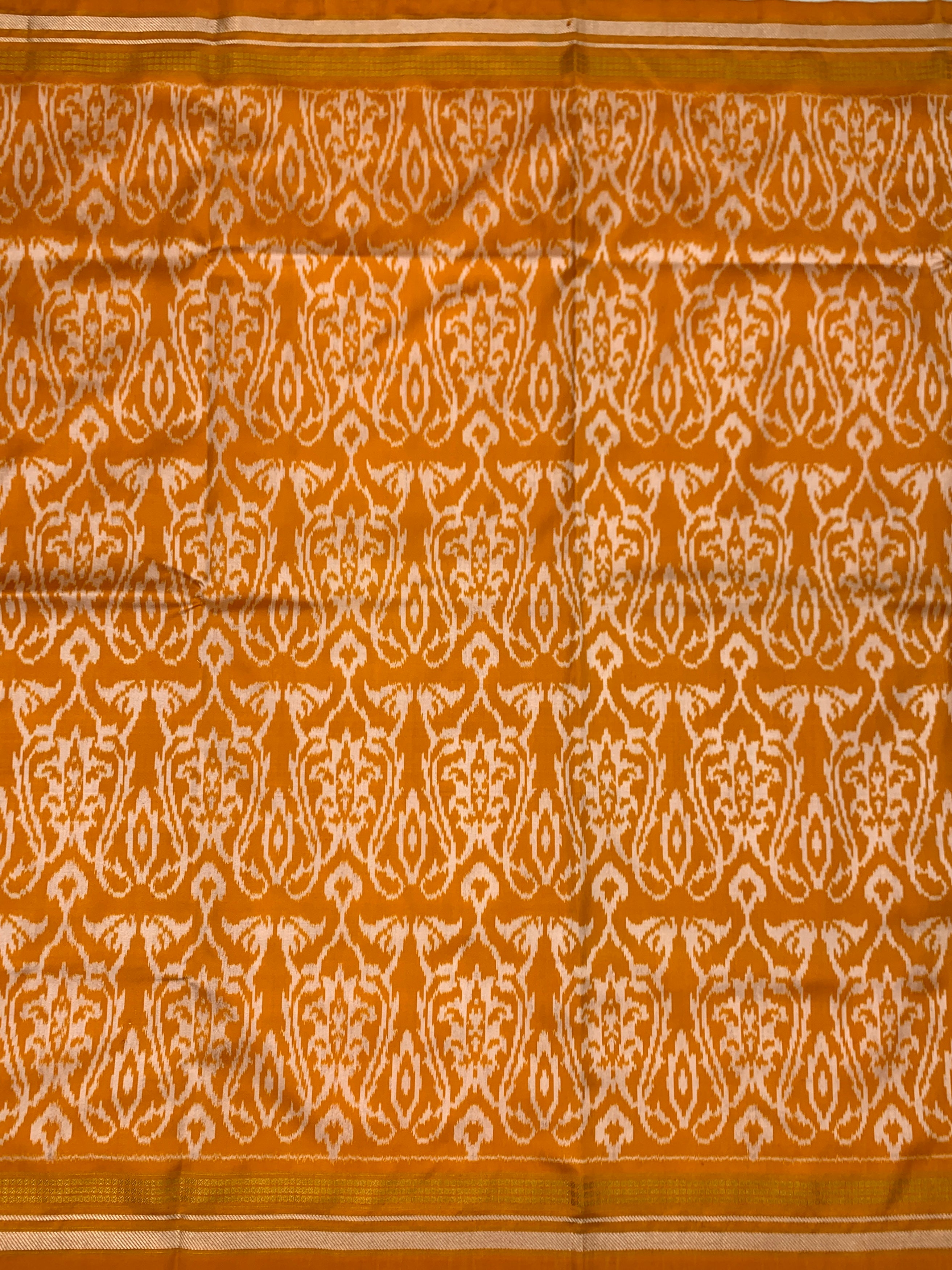 Mustard Yellow Handloom Ikat Silk Saree with Geometric Blouse