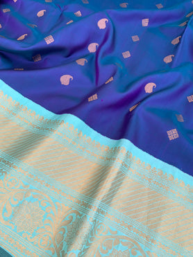 Gadwal Pattu Saree Peacock-Blue In Colour