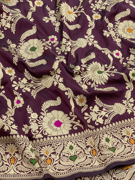 Banarasi Kadwa Weave Silk Saree Deep-Wine In Colour