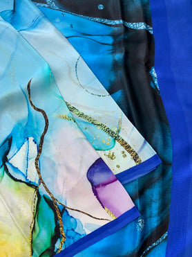 Satin Floral Print Saree Ice-Blue In Colour