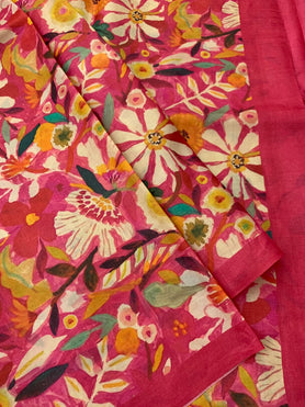 Tussore Prints Saree Pastel-Pink In Colour