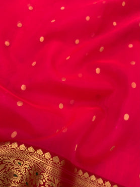 Chanderi Kora Saree Dark-Pink In Colour
