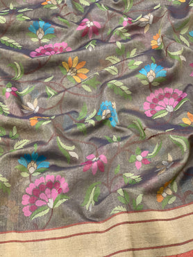 Jamdani Tissue Saree Greyish-Brown In Color