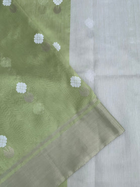Chanderi Cotton Silk Saree Pista-Green In Colour