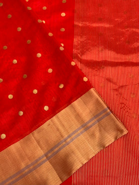 Chanderi Cotton Silk Saree Red In Colour