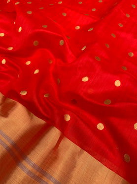 Chanderi Cotton Silk Saree Red In Colour