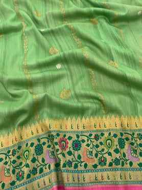 Tussore Georgette Saree Pista-Green In Colour