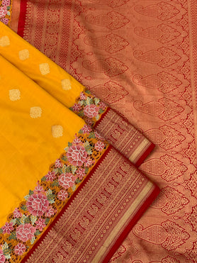 Paithani Embroidery Silk Saree Mustard In Colour
