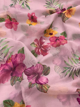 Chiffon Floral Print Saree Lilac In Colour