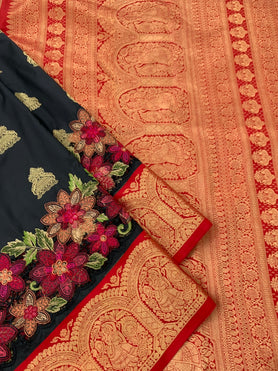 Paithani Embroidery Silk Saree Black In Colour