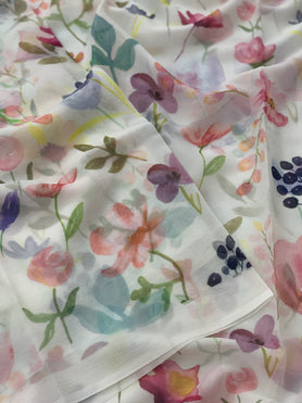 Chiffon Floral Print Saree White In Colour