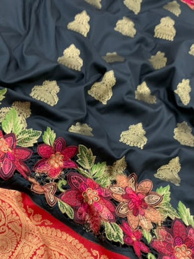 Paithani Embroidery Silk Saree Black In Colour