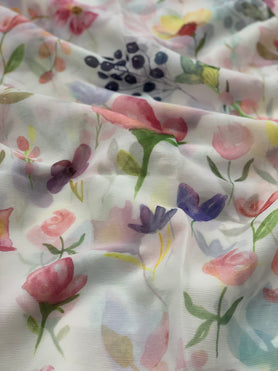 Chiffon Floral Print Saree White In Colour