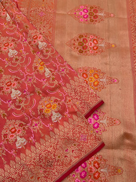 Banarasi Kadwa Weave Silk Saree Orange In Colour