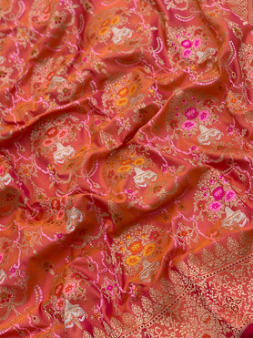 Banarasi Kadwa Weave Silk Saree Orange In Colour