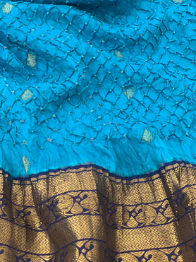 Kanjeevaram Bandhani Saree Blue In Colour