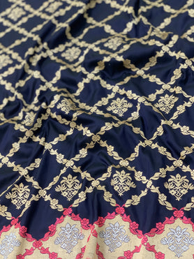 Banarasi Kadwa Weave Silk Saree Navy-Blue In Colour