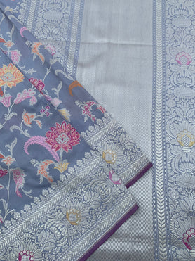 Banarasi Kadwa Weave Silk Saree Ice-Blue In Colour