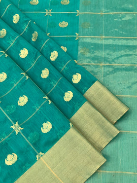 Chanderi Cotton Silk Saree Dark Sea-Green In Colour