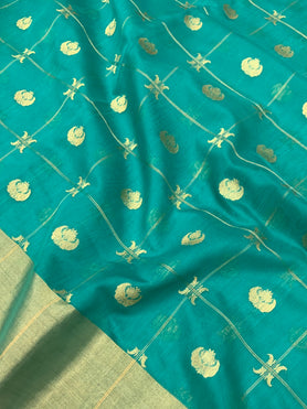 Chanderi Cotton Silk Saree Dark Sea-Green In Colour