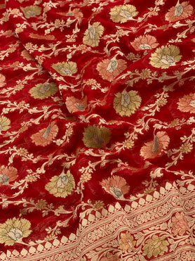 Georgette Banarasi Saree Red In Colour