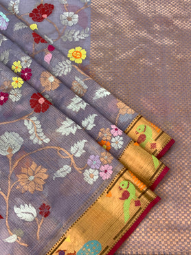 Tissue Zari Kota Saree Light-Lavender In Colour